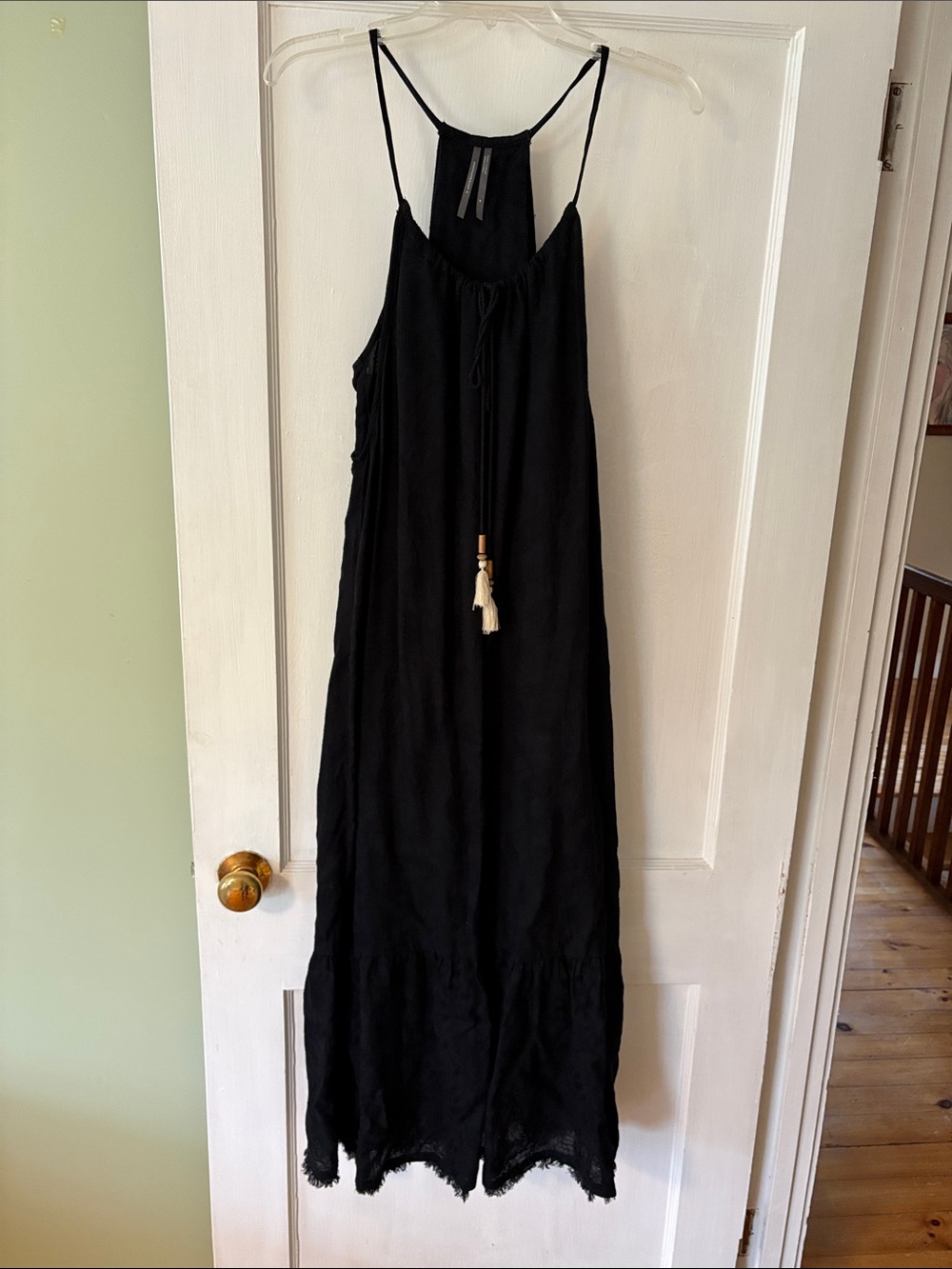 Anthropologie Black Sleeveless Midi Dress with Tassel Tie